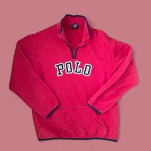 Vintage Polo Ralph Lauren Red Half Zip Fleece Pullover "POLO" Spell Out